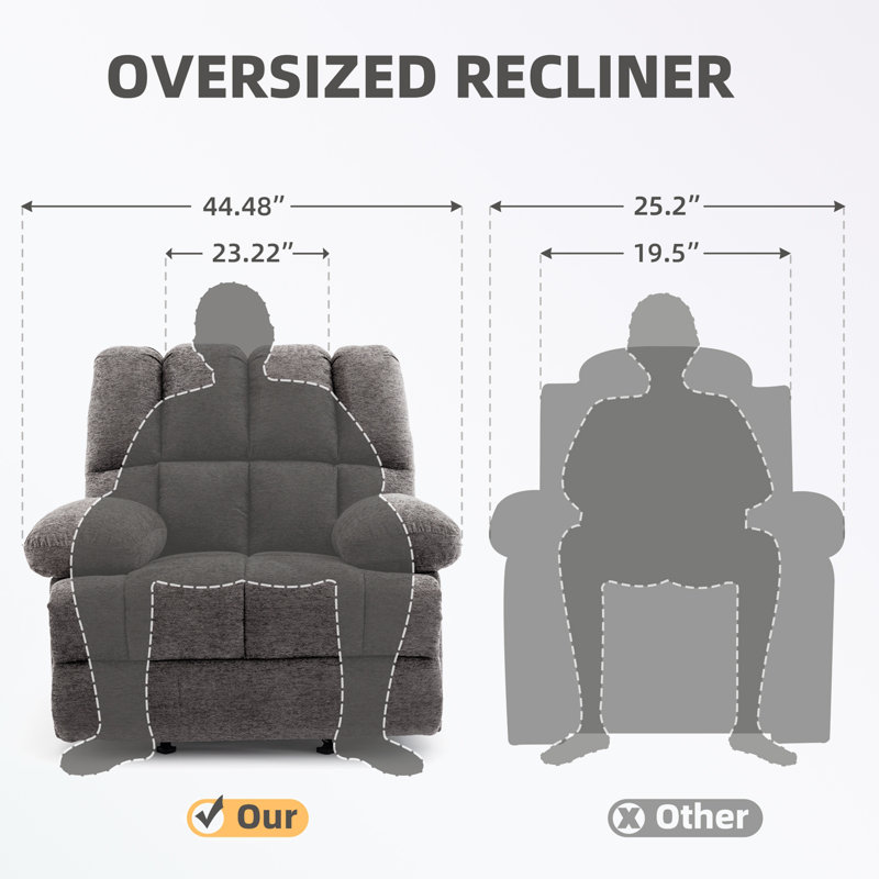Fauteuil inclinable à bascule surdimensionné avec base en métal, Velours, Gris