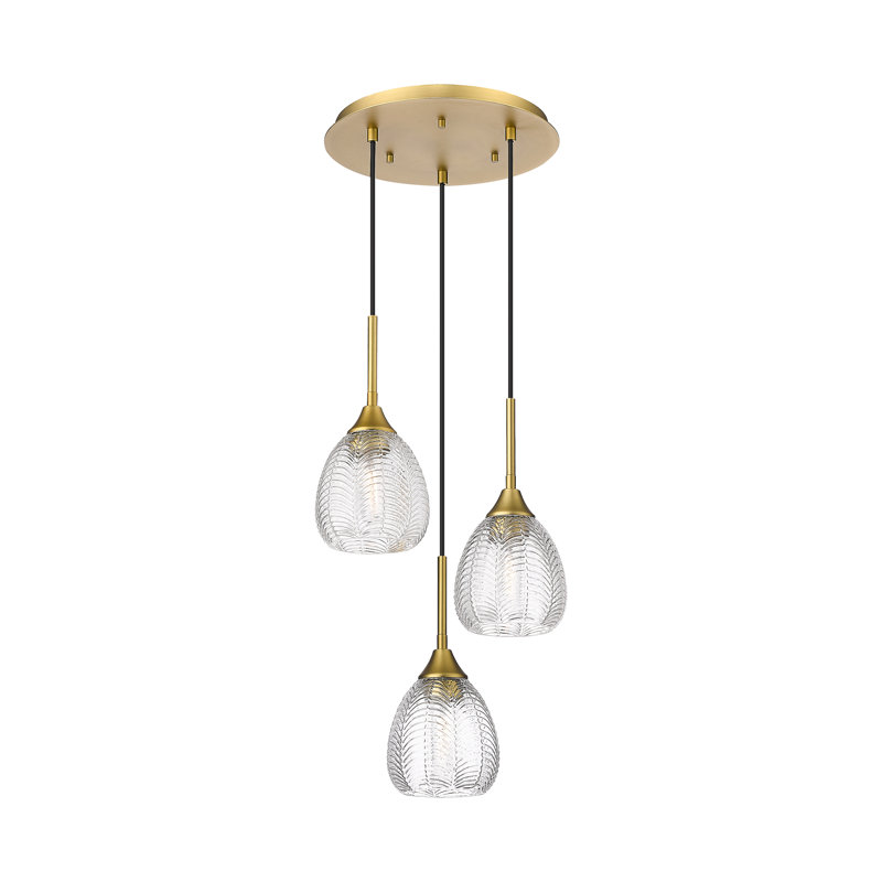 Geramy - Luminaire suspendu suspendu à 3 lumières de 13 po - Finition nickel satiné, Laiton brossé