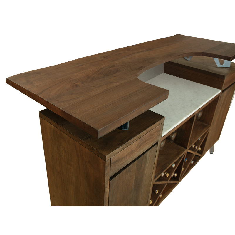 68'' Walnut Acacia Bar with Graphite Metal Legs