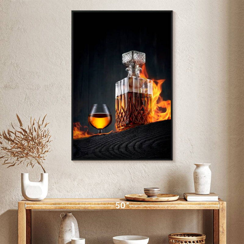 Carafe à whisky flamboyante, Cadre flottant noir, 27 po x 40 po