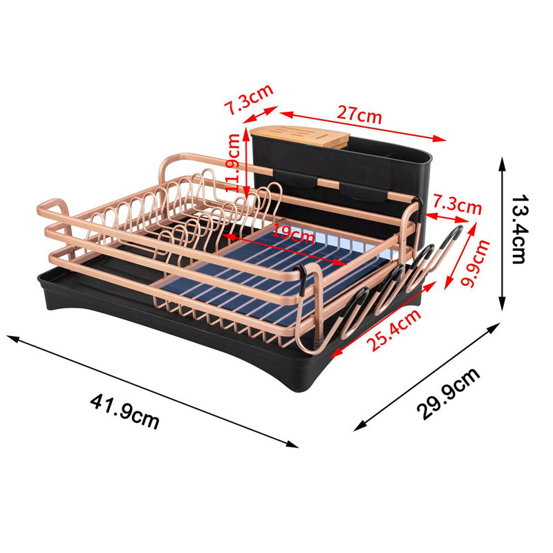 Égouttoir à vaisselle en aluminium, égouttoirs pour comptoir de cuisine, égouttoir à vaisselle avec porte-couverts amovible et porte-gobelet