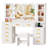 53.2" W Makeup Vanity Set with Glass Table & Lighting Mirror, 11 Drawers and Power Outlet, Stool