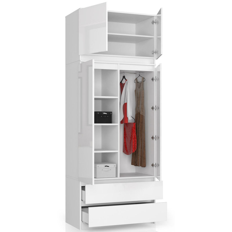 Jacobs 2 Door Manufactured Wood Wardrobe, White Gloss