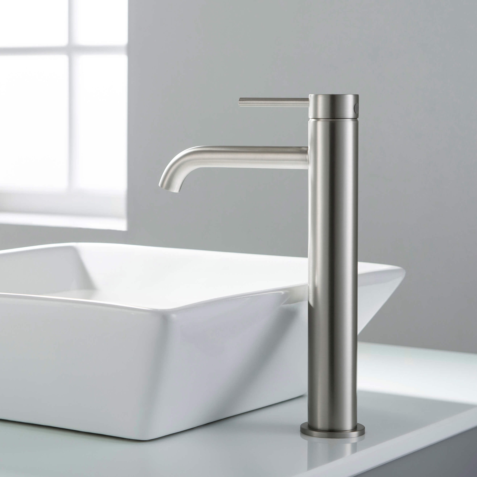 Vessel Sink Bathroom Faucet, Brushed Nickel, Without Drain Assembly