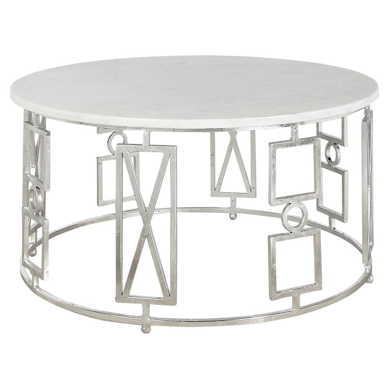 Table basse Buckhead, Feuille d'argent, Marbre de Carrare
