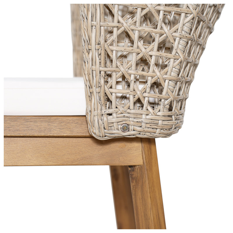 Ensemble de 4 tabourets de bar d'extérieur en bois d'acacia, finition teck avec coussins beiges