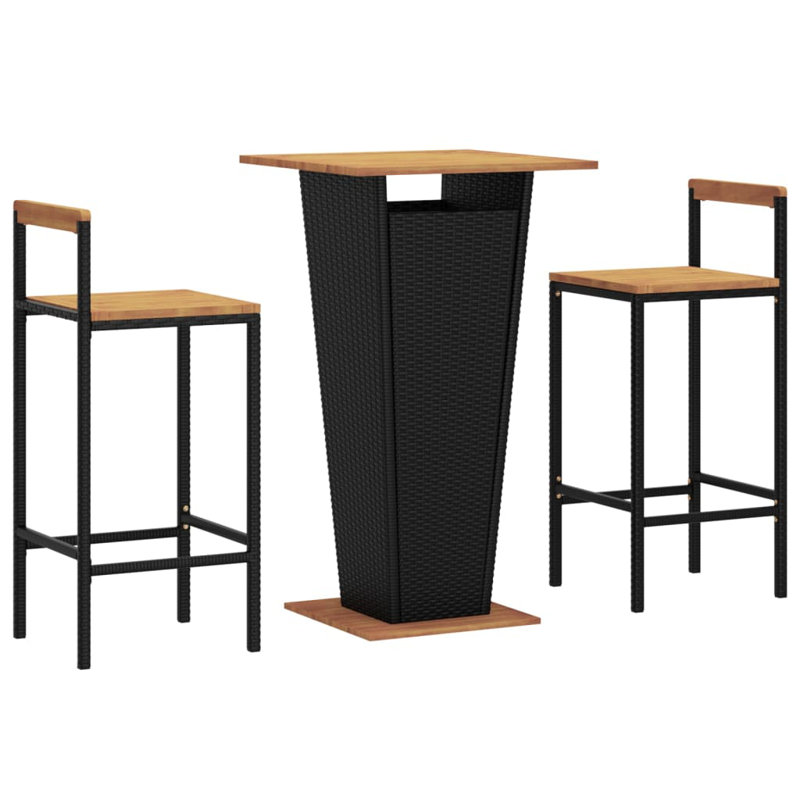 Bar Set with Stools, Black