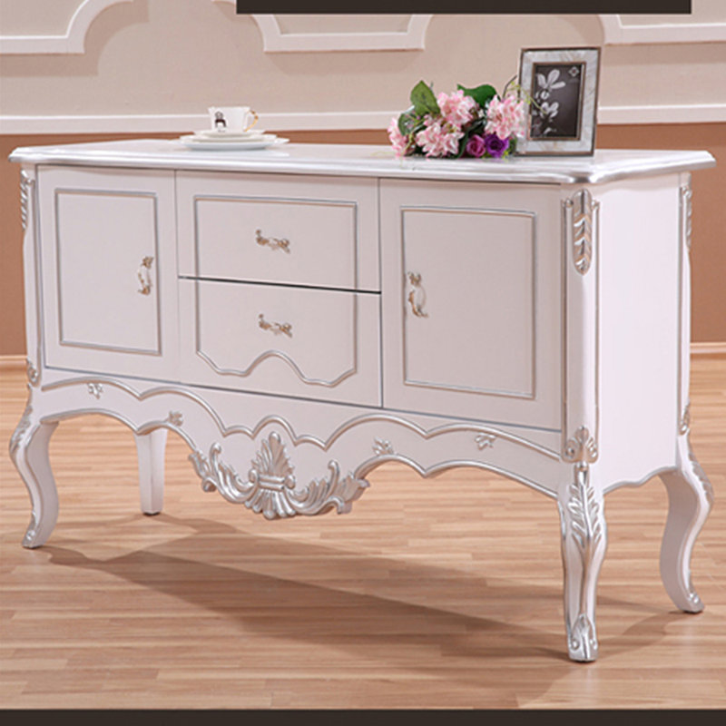 All solid wood neoclassical storage cabinet, White