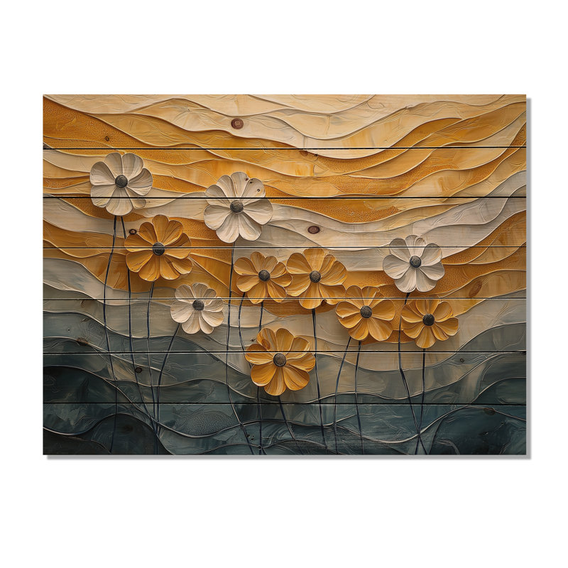 Désert fleur de bleuet II - décoration murale en bois de bleuet sur bois de pin naturel, H 10 po x l 20 po x P 0,78 po