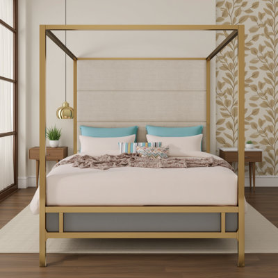Marlowyn Canopy Bed – Metal Frame with Soft Headboard, Box Spring Required