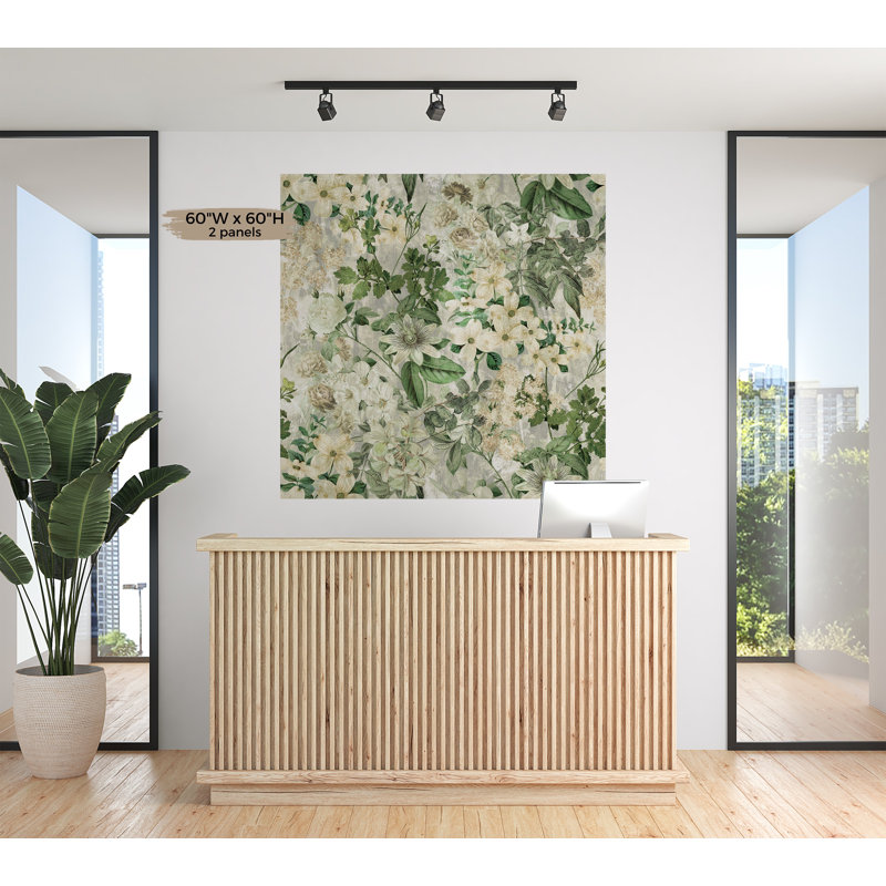 Murale florale pelez et collez Jahmarley - Beige romantique jardin, L 108 po x l 90 po