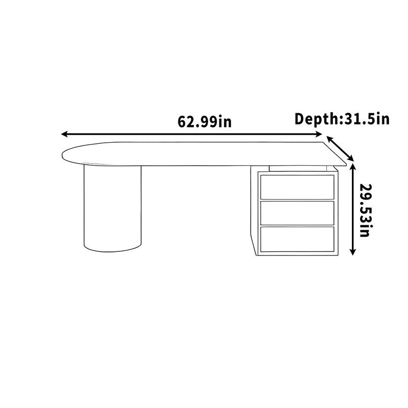 Bureau en granit - Bureau avec tiroirs, H 29,53 po x l 62,99 po x P 31,5 po
