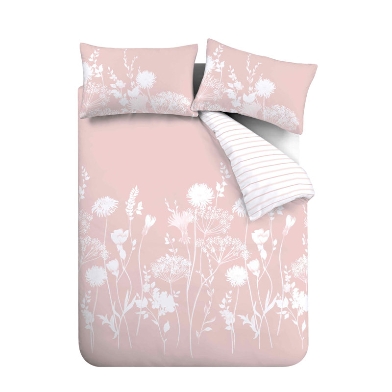 Meadowsweet Floral Reversible Duvet Cover Set with Pillowcases, Double Duvet Cover + 2 Standard Pillowcases, Blush
