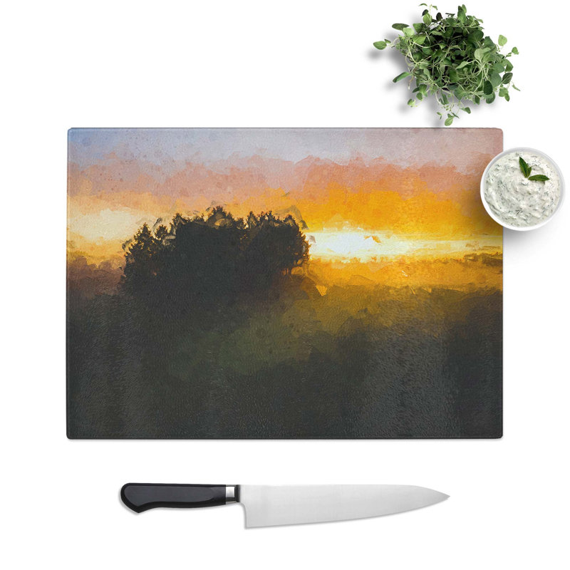 Tempered Glass Sunrise over a Meadow Chopping Board, 39 cm W x 28.5 cm L