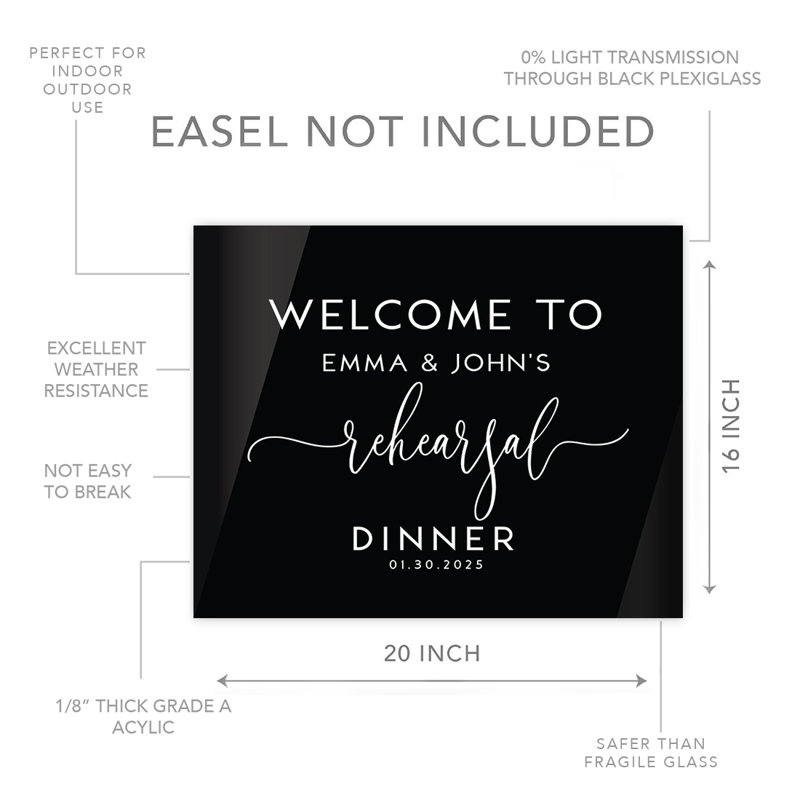 Panneau de bienvenue personnalisé en acrylique pour dîner de répétition de mariage, Oui