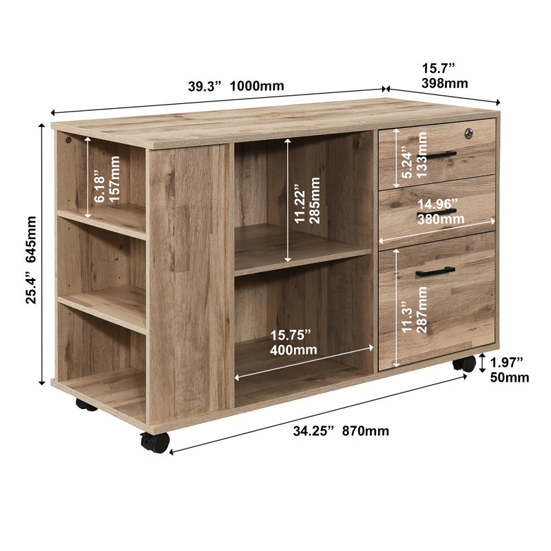 Oak File Cabinet With 1 Locker, Oak