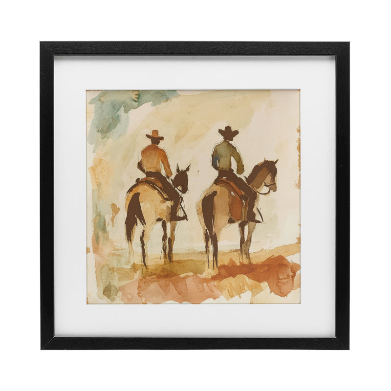 Western Watercolor Cowboys, impression sous verre encadrée à droite, design par Petal Prints Design, H 13 po x l 13 po