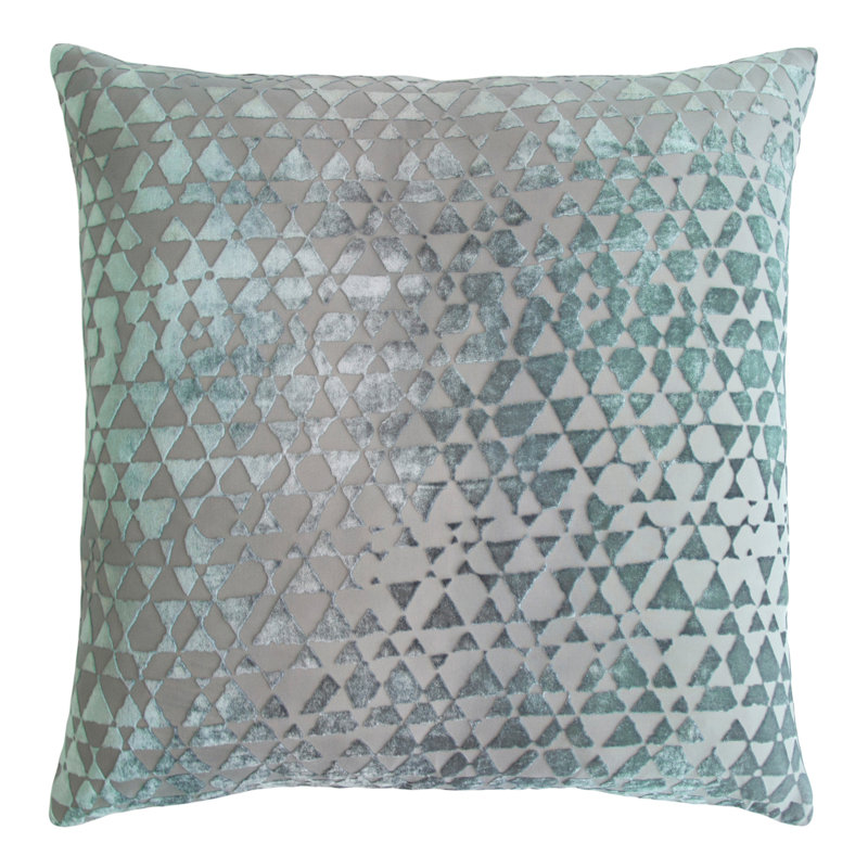 Triangles Square Velvet Pillow Cover & Insert, 20" x 20", Jade