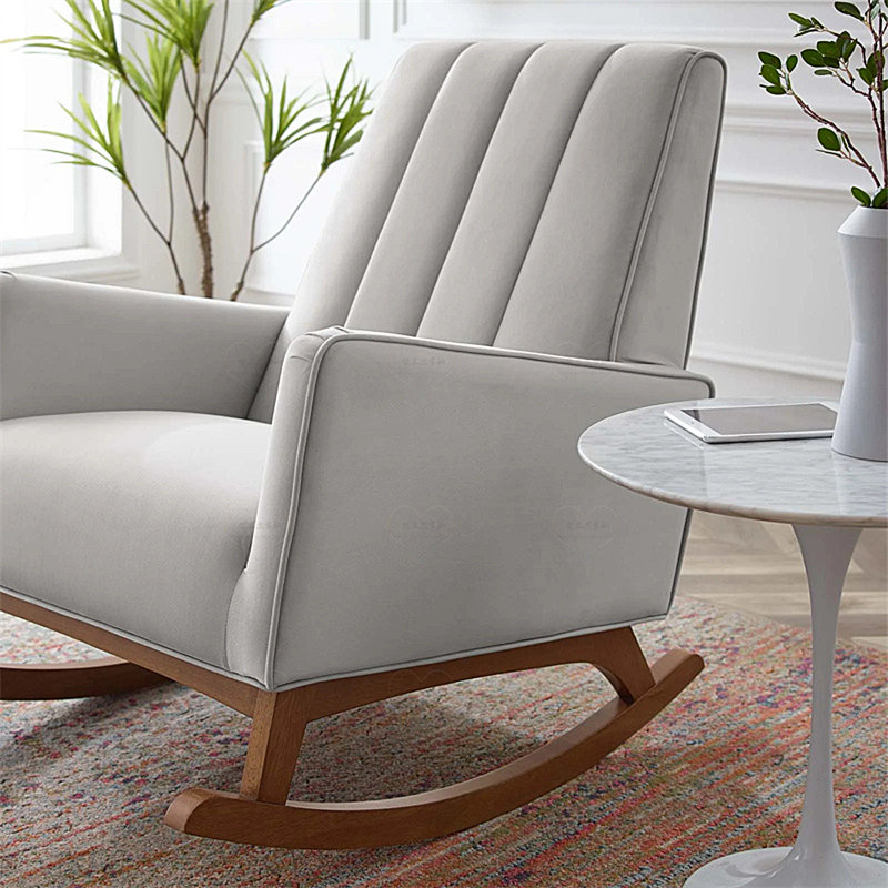 Chaise berçante simple en bois massif, Gris clair