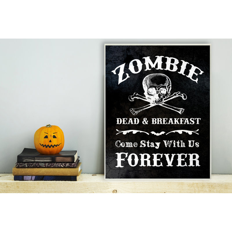 "Zombie Bed and Breakfast" par Daphne Polselli - reproduction d'art textuel sur toile, H 15 po x l 10 po x P 0,5 po, Plaque