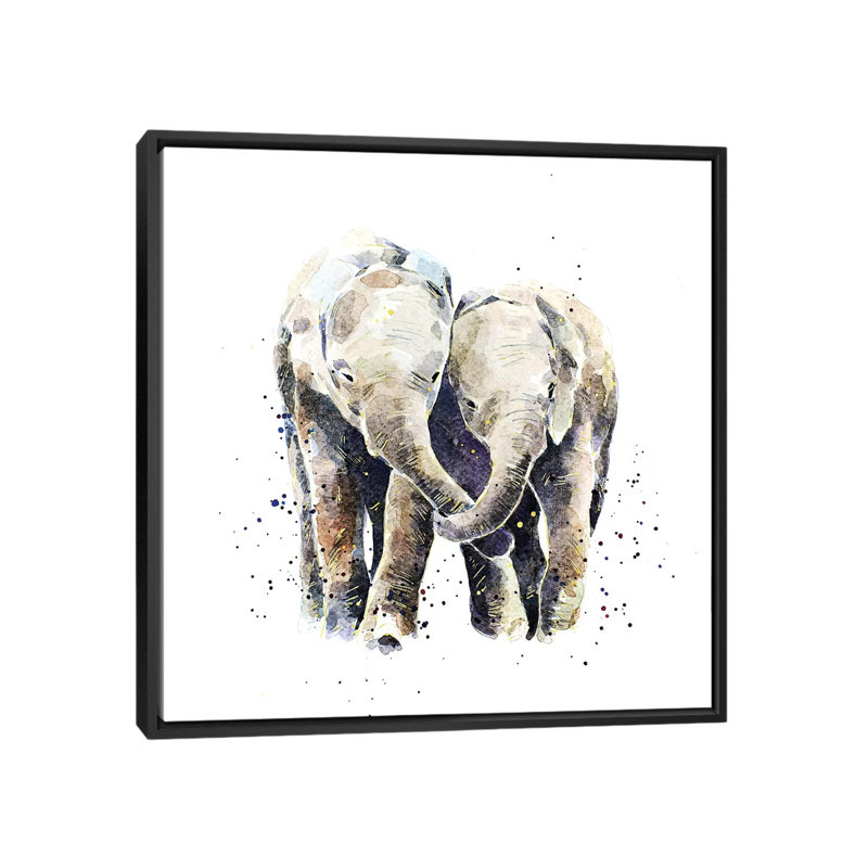 Deux éléphants par EdsWatercolours - impression, Pas de tapis, H 18 po x l 18 po x 1,5 po, Toile avec cadre noir