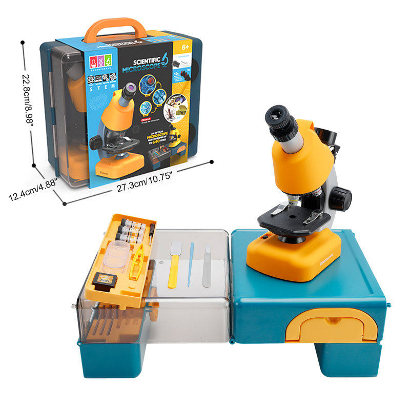 Handheld Microscope LED 100X-1200X Magnification Science Toys Kit For Kid, Yellow