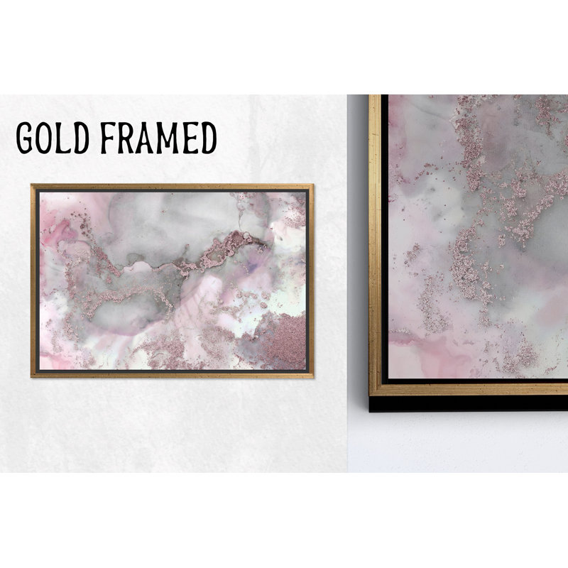 Art mural abstrait rose marbré - élégante toile imprimée moderne, 1P encadrée d'or, 31,6 po H x 43,4 po l