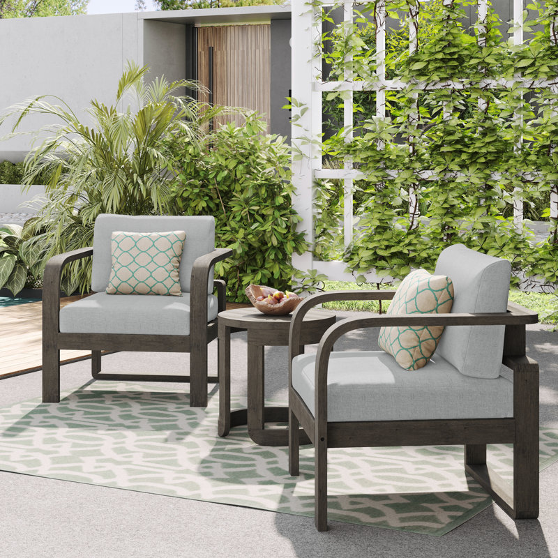 Devin 2 Person Seating Group with Sunbrella Cushions, Brown Frame/Light Gray Olefin Cushion