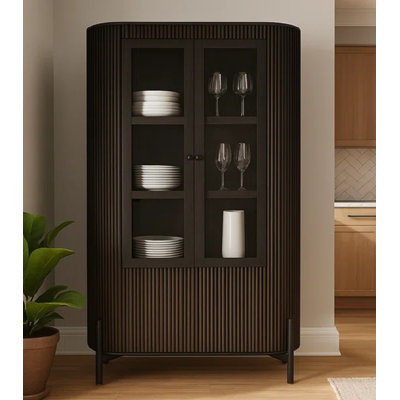 Doniece Cabinet With 4-Door In Dark Brown Finish On Mango Wood