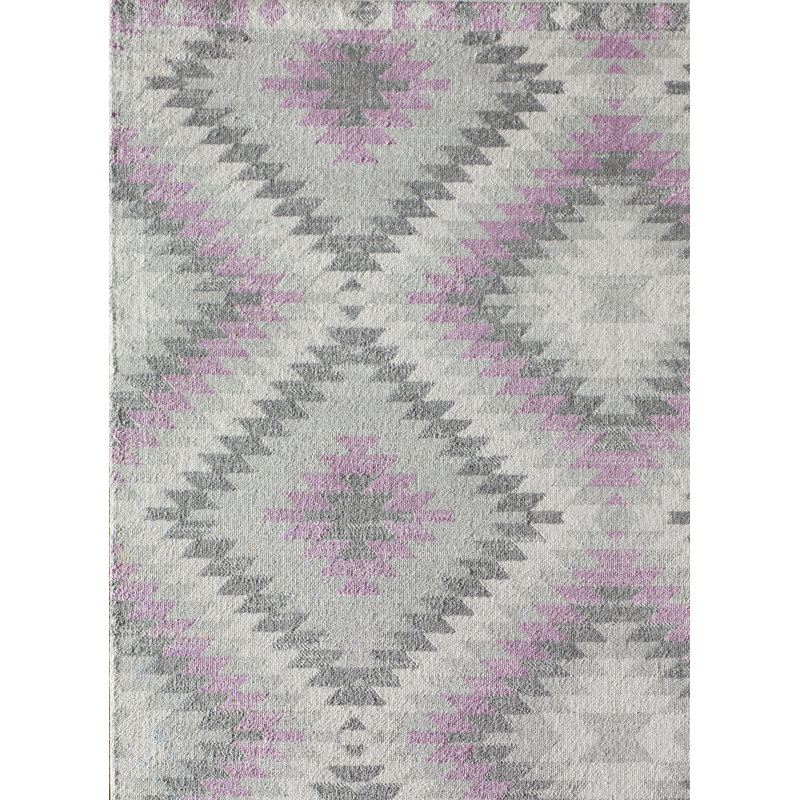 Heron Bodrum Tribal Kilim Denim Area Rug, Rectangle 2' x 4', Pink/Ivory/Silver/Gray