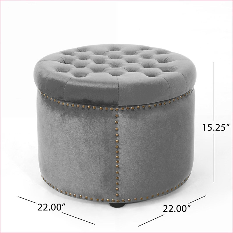 Ottoman, Modern Emerald Velvet with Studded Rim, 22x22x15 Inches | Wood Frame | Black Studs, Gray