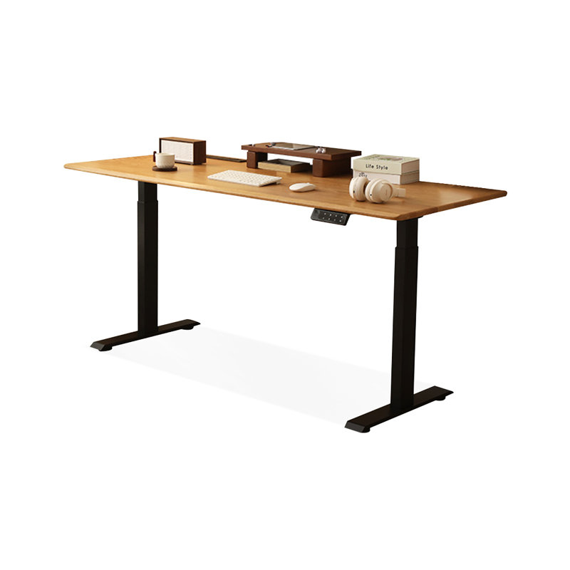 Brown Rectangular Hight adjustable Solid Wood desk, 46.06" H x 62.99" W x 27.56" D