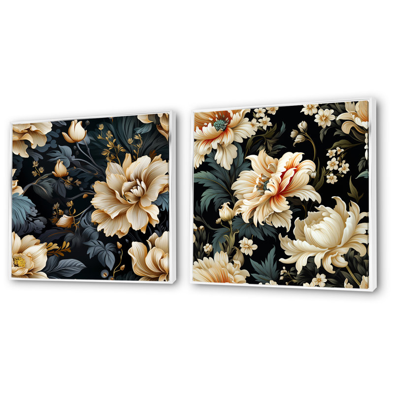 Grateron - Ensemble de 2 décorations murales florales, Cadre blanc, H 30 po x l 61 po x P 1 po