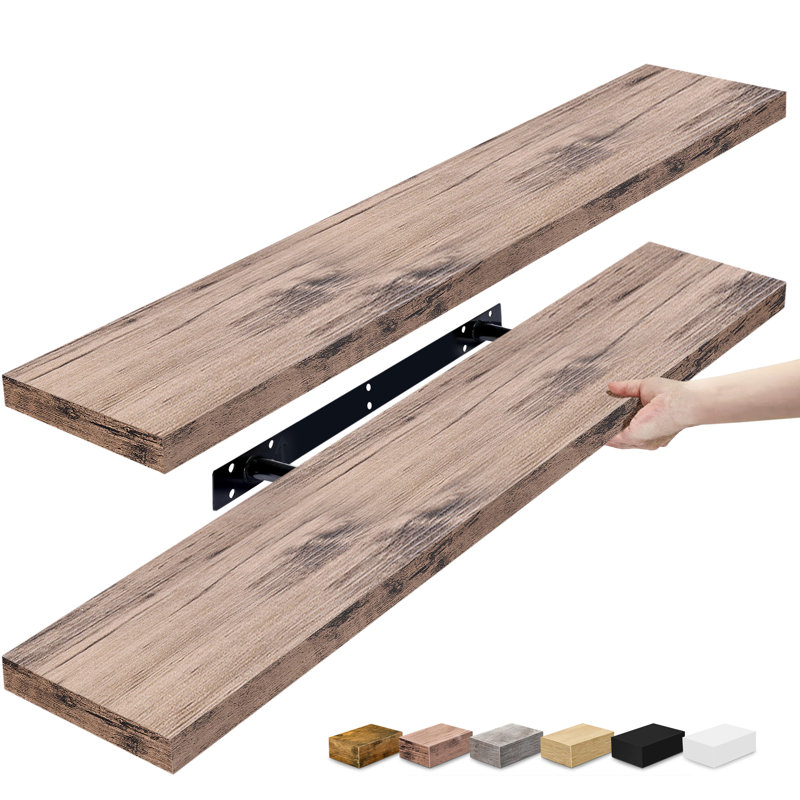  35" Long Floating Shelves with Invisible Mounting - Set of 2, Mahogany, Mahogany, 1.5” H x 35'' L x 9'' W