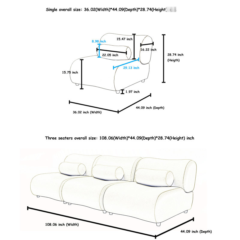 Ensemble de 3 canapés modulaires en chenille - Assise profonde et salon apaisant