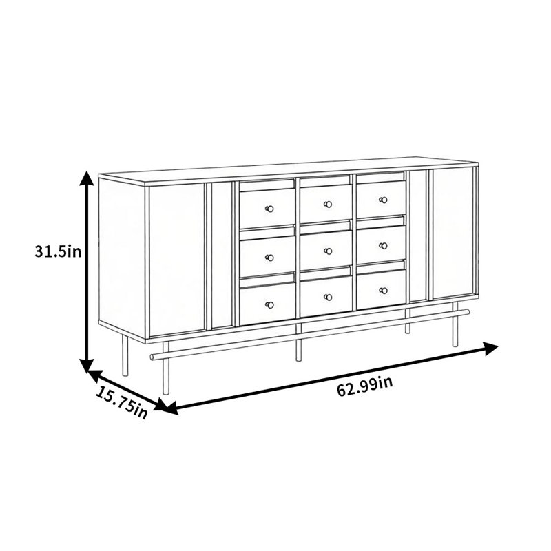 Buffet rétro et simple, H 31,5 po x l 62,99 po x P 15,75 po