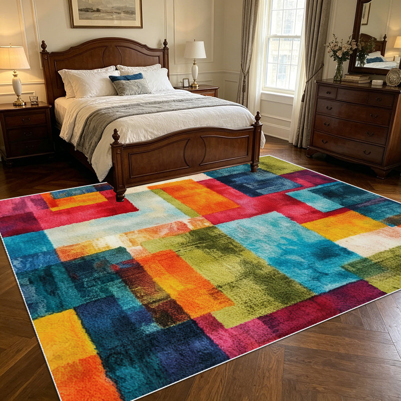 1PC Geometric Multicolor Abstract Patchwork area rugs for Living Room, Soft, All seasons, Easy-maintain, Washable Indoor mat, Farmhouse suitable for dining room, bedroom, entryway, kitchen, home office, patio, Home Decor, Outdoor Decor.