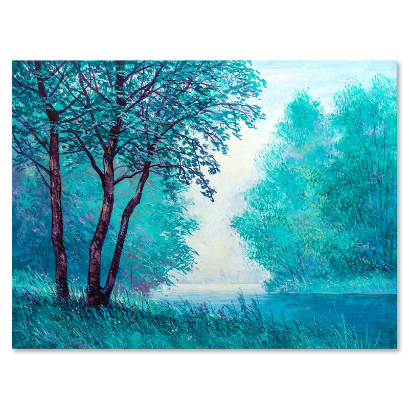 " Blue Coloured Tree Impression III " Painting Print, 12" H x 20" W x 1" D, Wrapped Canvas