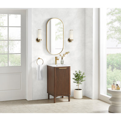 Meuble-lavabo simple 18 po Mumbai en chêne brun foncé vieilli avec comptoir en céramique blanche