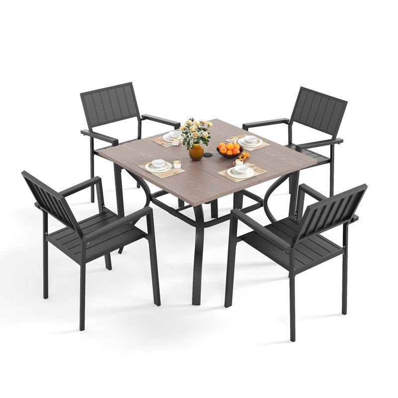 Ensemble repas d'extérieur 5 pièces 5 pièces, Noir, naturel