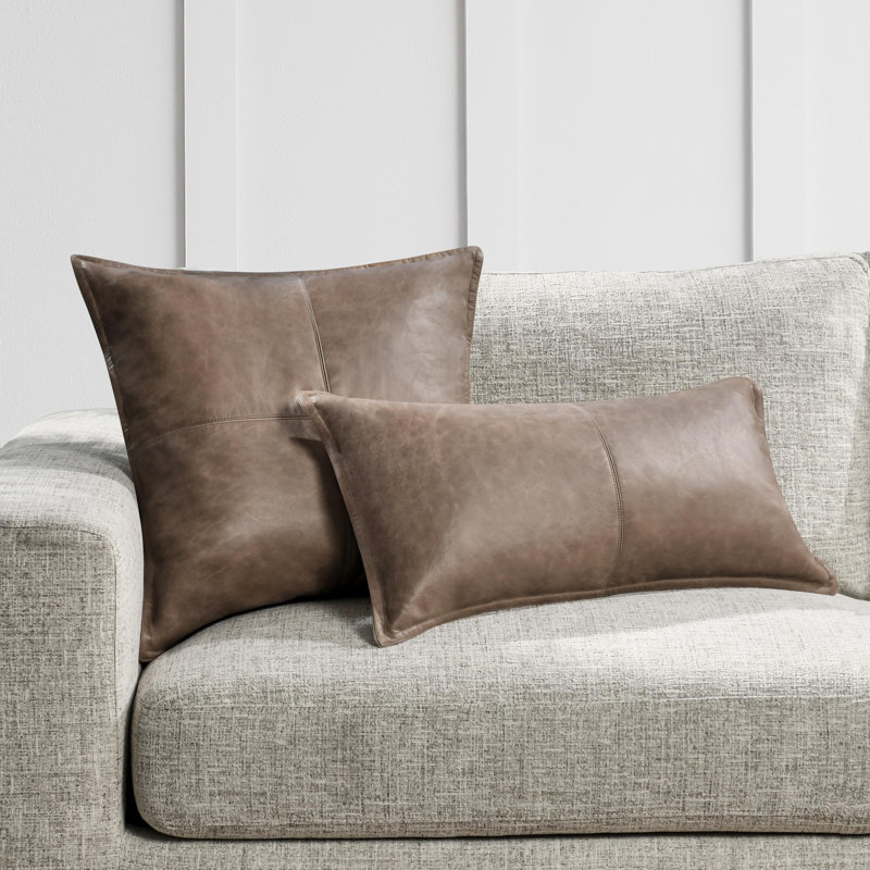 Kosas Home Cheyenne 100% Leather Throw Pillow, Rectangular, Taupe, 14" x 22"