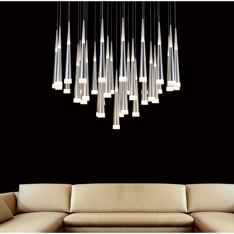 Lustre à DEL unique à plusieurs niveaux à DEL pinson 36, Argent anodisé
