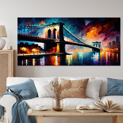 Colorful Brooklyn Bridge - City Framed Canvas Print