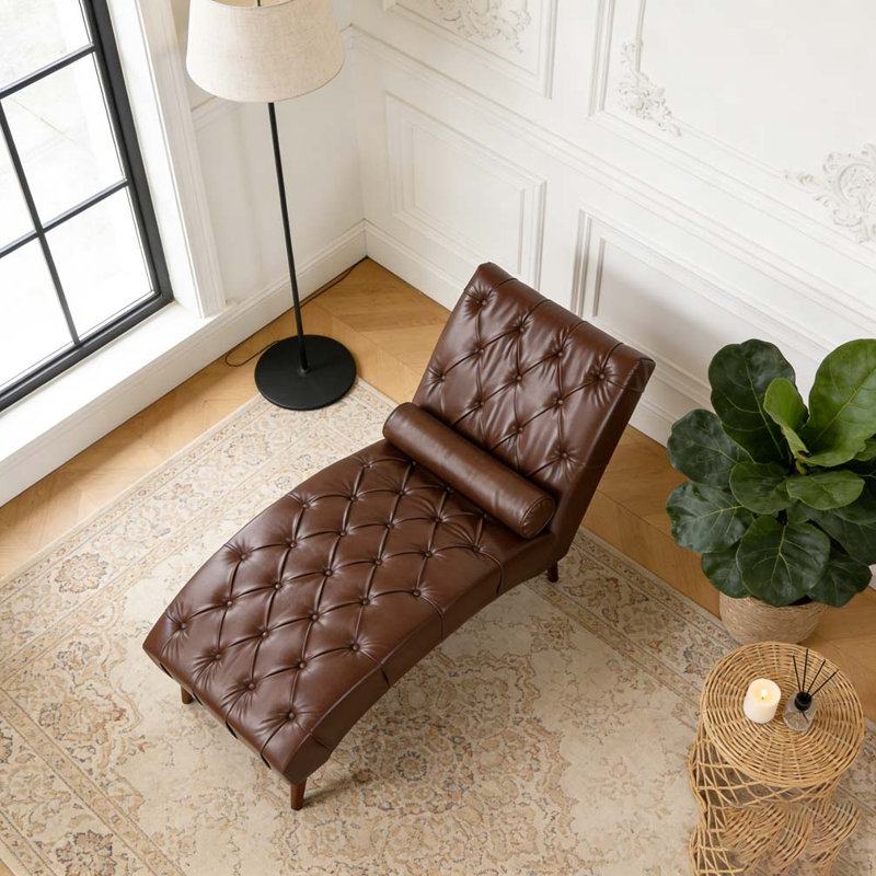 Chaise longue rembourrée brun foncé