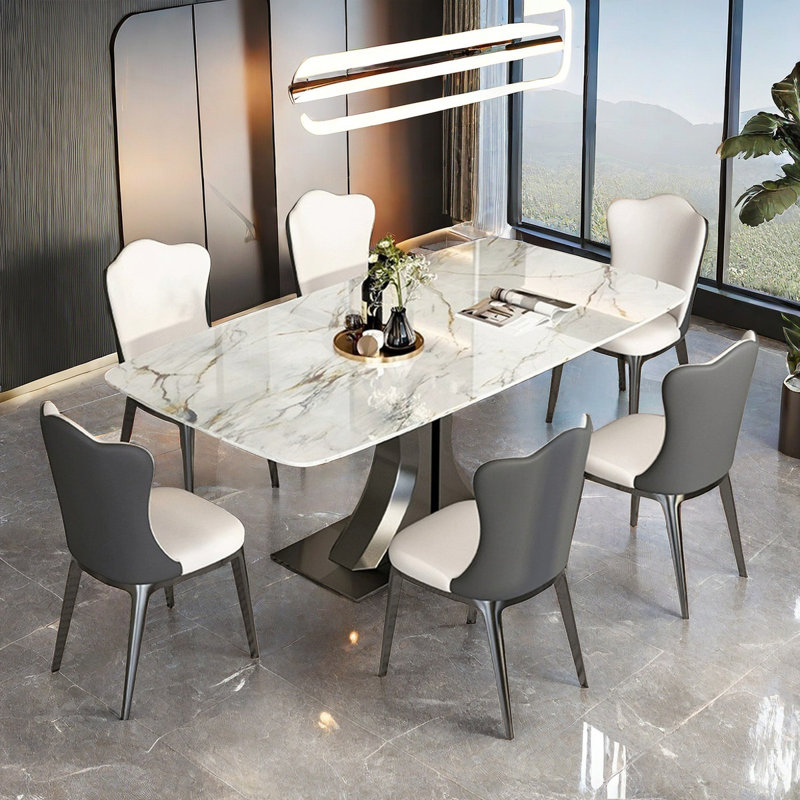 Modern Luxury Microlite Stone Dining Table Sets, 29.5"H x 70.8"L x 35.4"W, 5