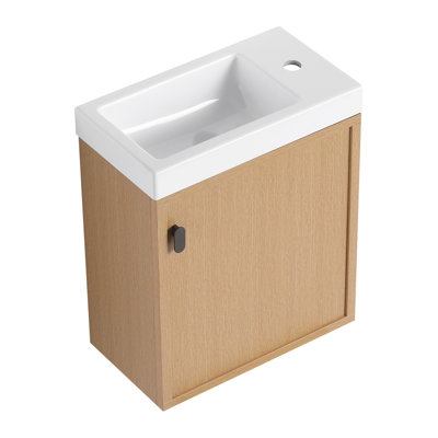 Meuble-lavabo mural avec lavabo en résine, porte simple à fermeture douce, panneau de fibres à densité moyenne (emballage KD)