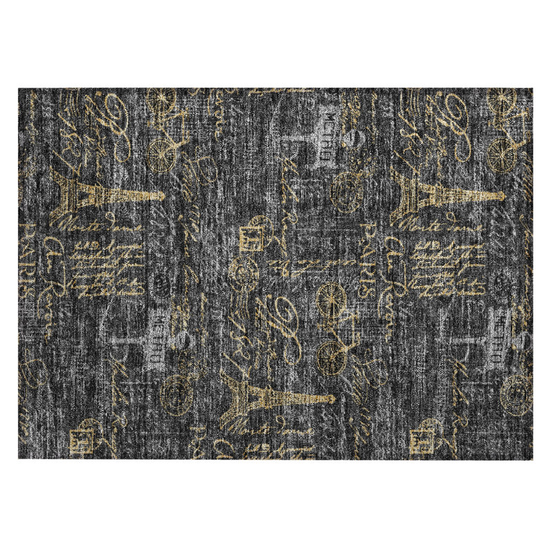 Machine Washable Indoor/Outdoor Chantille ACN2639 Novelty Rug, 1'8" x 2'6", Black