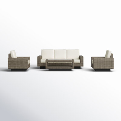 Arlette 4-Piece Wicker Outdoor Seating Group with Swivel Chairs and Sunbrella Cushions