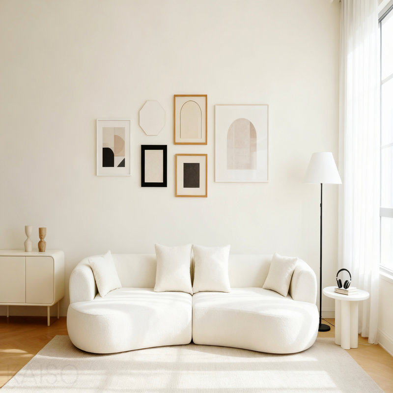 Canapé modulaire courbé moderne Caldera, Ourson blanc