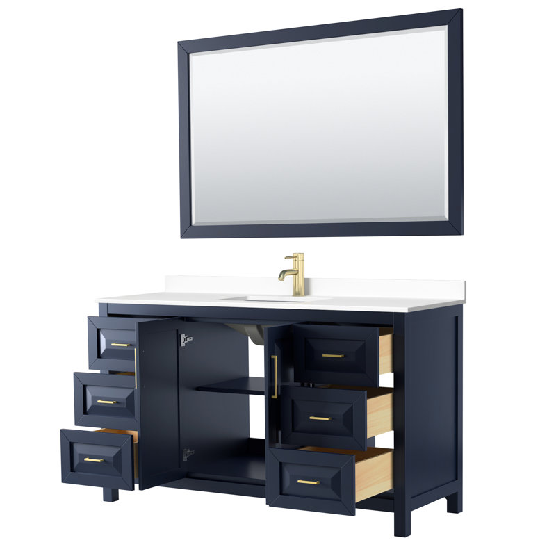 Daria 60'' W Single Vanity, Brushed Gold, White Cultured Marble, White